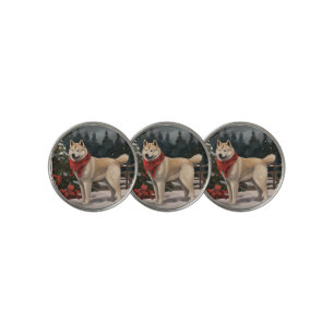 Akita Dog in Snow Christmas Golf Ball Marker