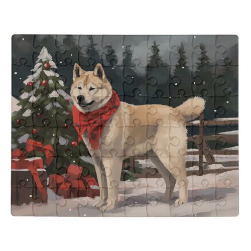 Akita Dog in Snow Christmas Jigsaw Puzzle