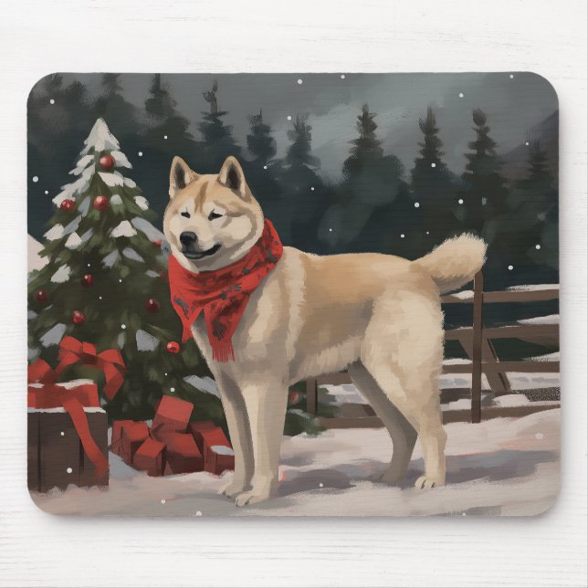 Akita Dog in Snow Christmas Mouse Pad (Front)