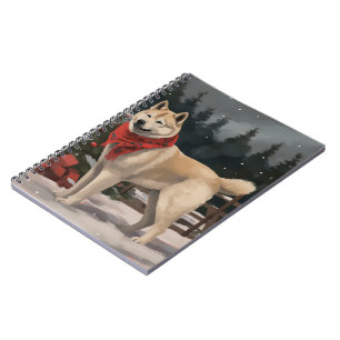 Akita Dog in Snow Christmas Notebook