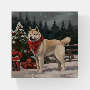 Akita Dog in Snow Christmas Paperweight