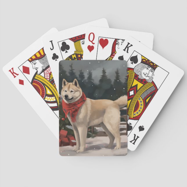Akita Dog in Snow Christmas Poker Cards (Back)