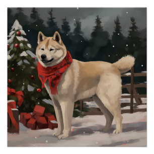 Akita Dog in Snow Christmas Poster