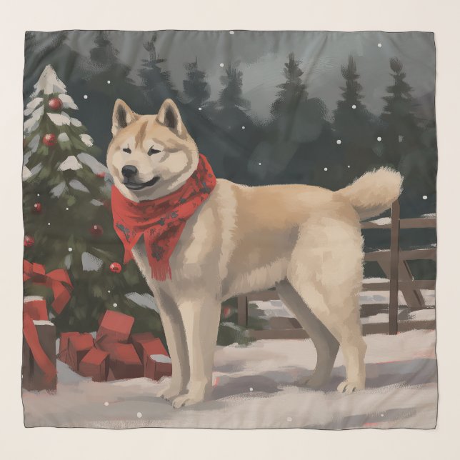 Akita Dog in Snow Christmas Scarf (Front)