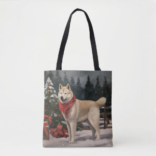 Akita Dog in Snow Christmas Tote Bag