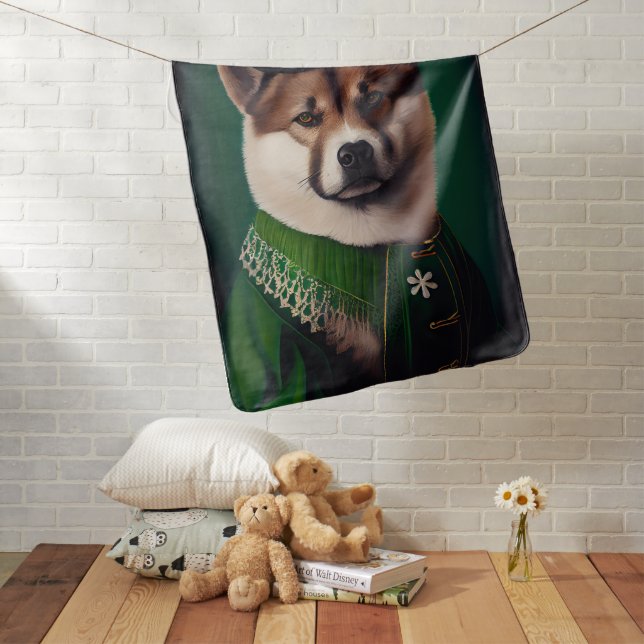 akita dog in St. Patrick's Day Dress Baby Blanket (In Situ)