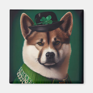 akita dog in St. Patrick's Day Dress Magnet