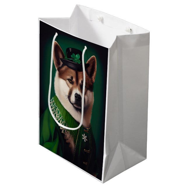 akita dog in St. Patrick's Day Dress Medium Gift Bag (Front Angled)