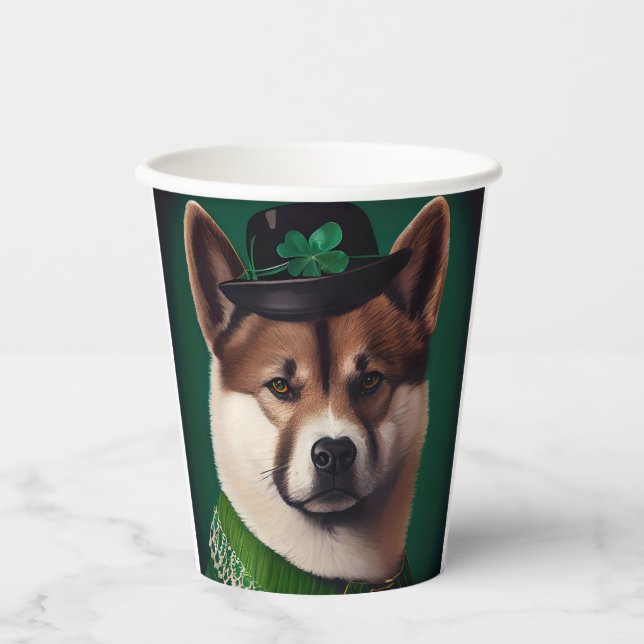 akita dog in St. Patrick's Day Dress Paper Cups (Front)