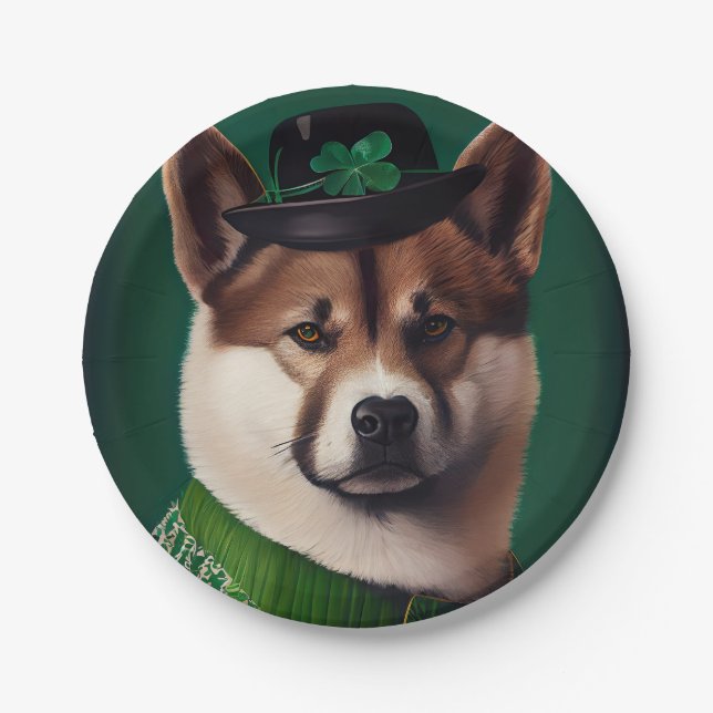 akita dog in St. Patrick's Day Dress Paper Plates (Front)