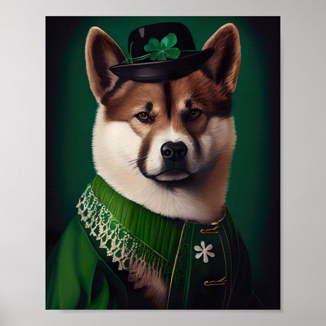 akita dog in St. Patrick's Day Dress Poster (Front)