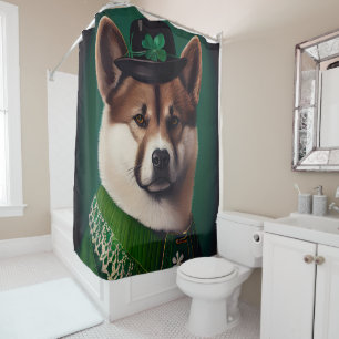 akita dog in St. Patrick's Day Dress Shower Curtain