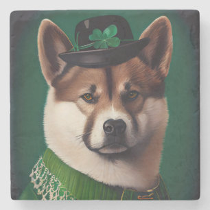 akita dog in St. Patrick's Day Dress Stone Coaster