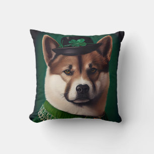 akita dog in St. Patrick's Day Dress Throw Pillow