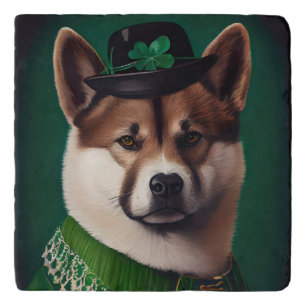 akita dog in St. Patrick's Day Dress Trivet