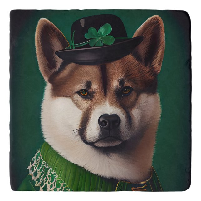 akita dog in St. Patrick's Day Dress Trivet (Front)