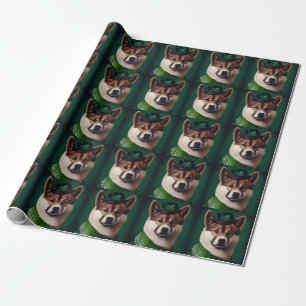 akita dog in St. Patrick's Day Dress Wrapping Paper