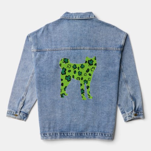 Akita Dog Irish St Patrick S Day Green Leopard Sha Denim Jacket