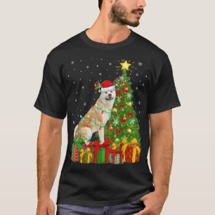 Akita Dog Lighting Xmas Tree Santa Hat Akita Chris T-Shirt