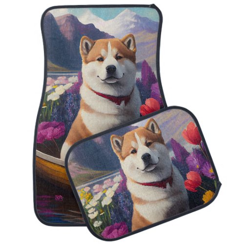 Akita Dog on a Paddle A Scenic Adventure Car Floor Mat