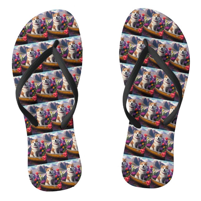 Akita Dog on a Paddle: A Scenic Adventure Flip Flops (Footbed)