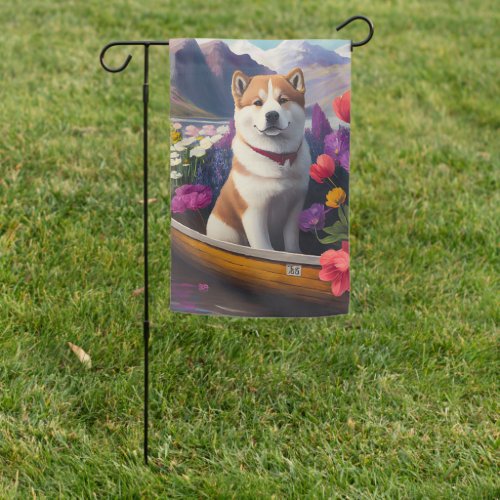 Akita Dog on a Paddle A Scenic Adventure Garden Flag