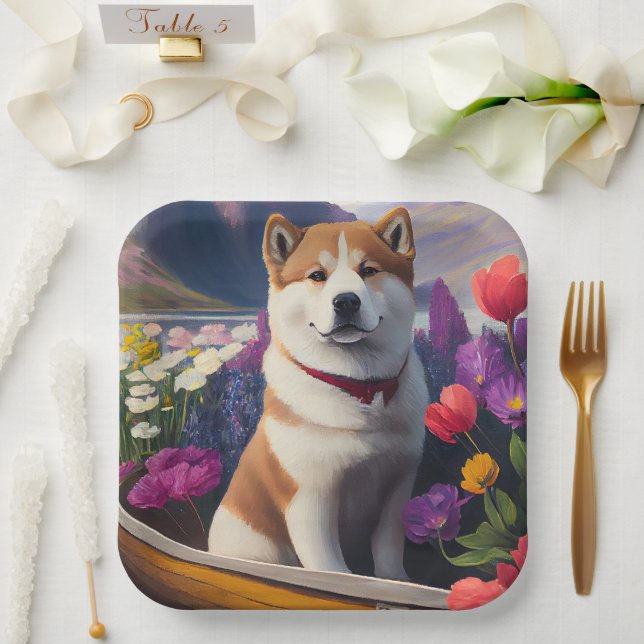 Akita Dog on a Paddle: A Scenic Adventure Paper Plates (Wedding)