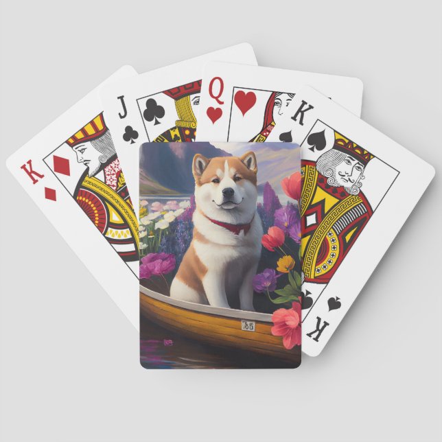 Akita Dog on a Paddle: A Scenic Adventure Poker Cards (Back)