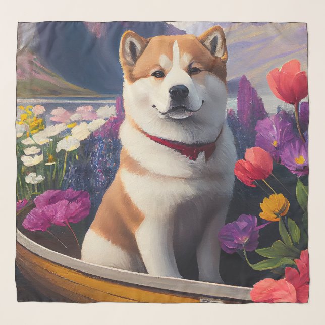 Akita Dog on a Paddle: A Scenic Adventure Scarf (Front)