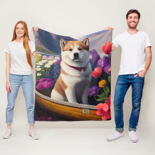 Akita Dog on a Paddle: A Scenic Adventure Socks Fleece Blanket