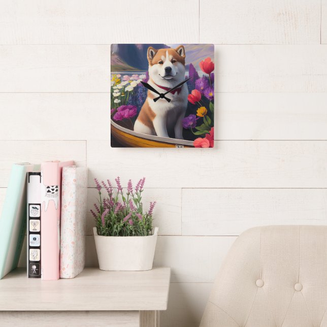 Akita Dog on a Paddle: A Scenic Adventure Square Wall Clock (Reading Room)