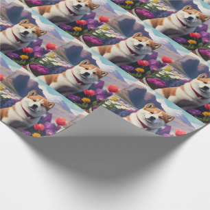 Akita Dog on a Paddle: A Scenic Adventure Wrapping Paper