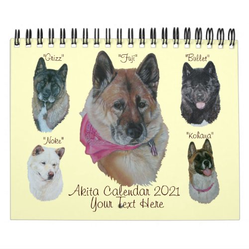 akita dog portrait art japanese american 2021 calendar