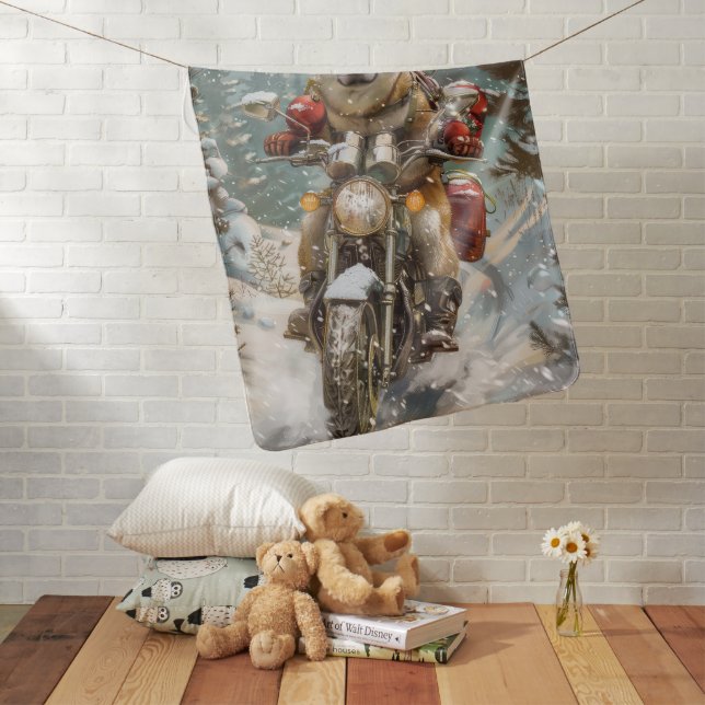 Akita Dog Riding Motorcycle Christmas Baby Blanket (In Situ)