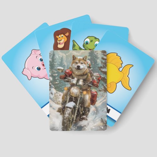 Akita Dog Riding Motorcycle Christmas Matching Game Cards