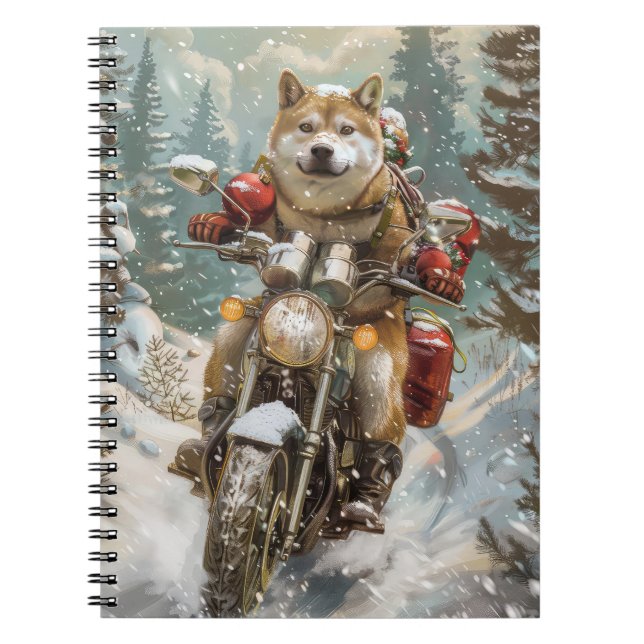 Akita Dog Riding Motorcycle Christmas Notebook (Front)