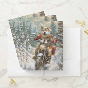Akita Dog Riding Motorcycle Christmas Pocket Folder