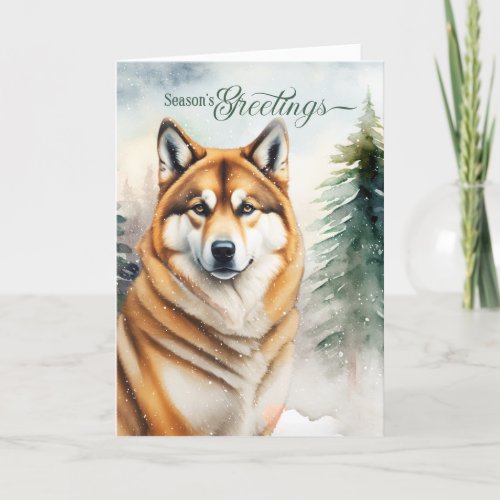 Akita Dog Seasons Greetings Woodland Holiday Card