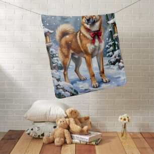 Akita Dog Serene Japanese Winter Christmas Baby Blanket