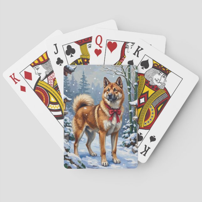 Akita Dog Serene Japanese Winter Christmas Poker Cards (Back)