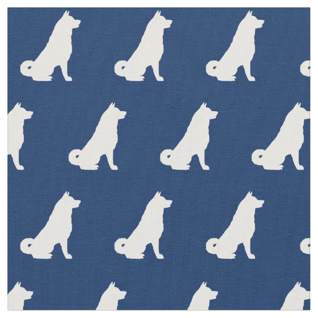 Akita Dog Silhouette Pet Navy Blue Fabric (Close Up)