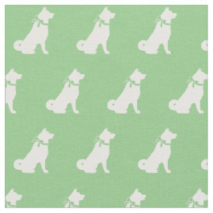 Akita Dog Silhouette Pet Sage Green Fabric