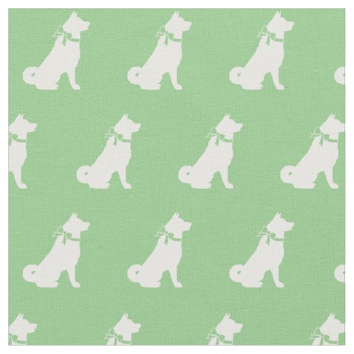 Akita Dog Silhouette Pet Sage Green Fabric