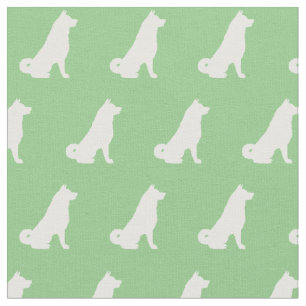 Akita Dog Silhouette Pet Sage Green Fabric