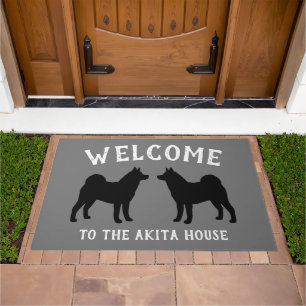 Akita Dog Silhouettes Custom Welcome Doormat