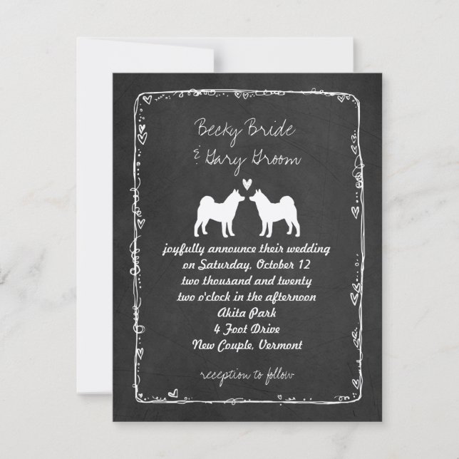 Akita Dog Silhouettes Wedding Invitation (Front)