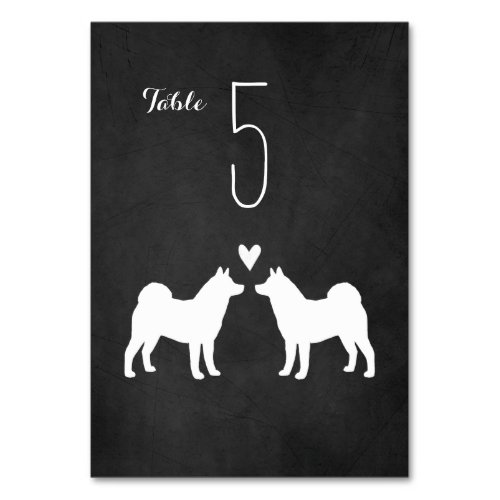 Akita Dog Silhouettes Wedding Reception Table Number