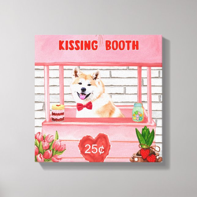 Akita Dog Valentine's Day Kissing Booth Canvas Print (Front)