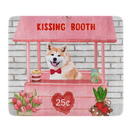 Akita Dog Valentines Day Kissing Booth  Cutting Board