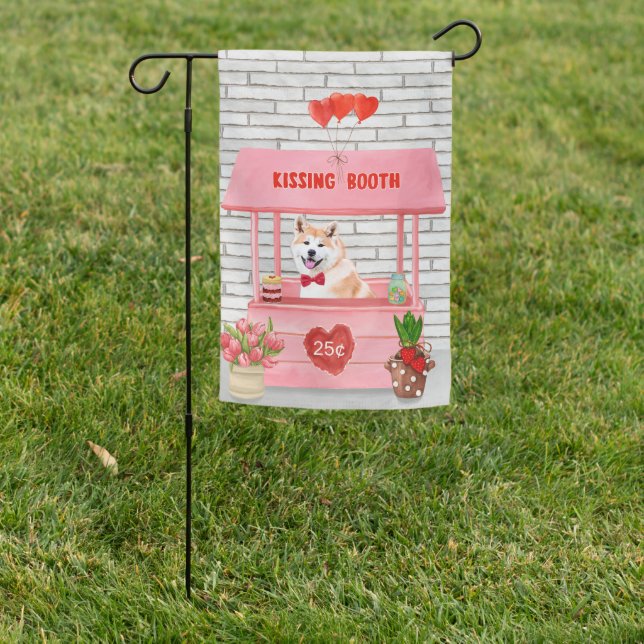 Akita Dog Valentine's Day Kissing Booth Garden Flag (In SItu)